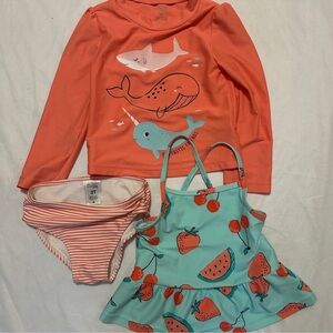 Simple Joys kids(3T) Coral and Aqua Toddler Swimwear